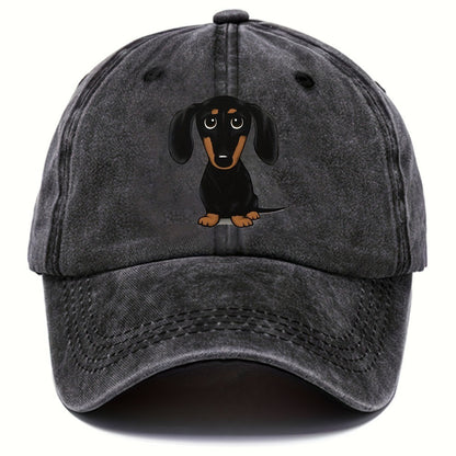 Retro Washed Baseball Cap Schirmmütze mit Dackel-Print