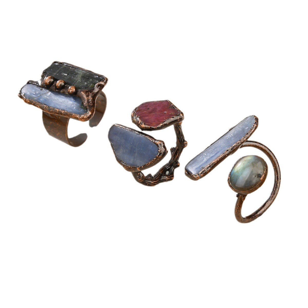 Blue Crystal Bronze Plated Double-headed Ring