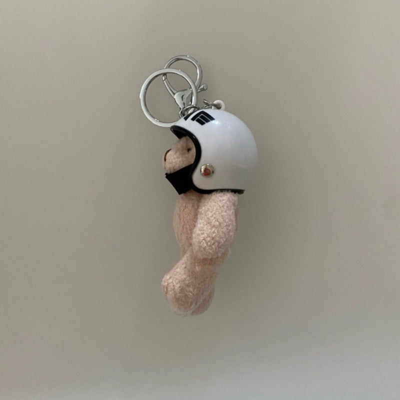 South Korea Ins Cute Motorcycle Helmet Bear Pendant Plush Key Chain