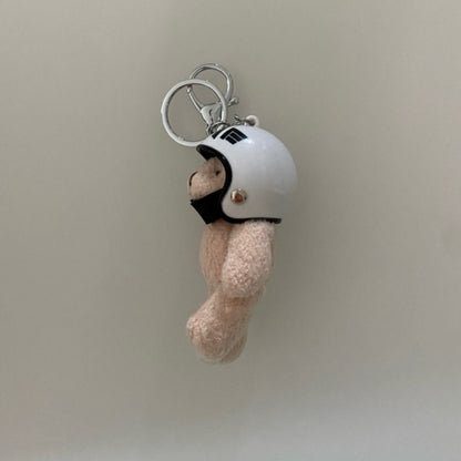 Llavero de peluche con colgante de oso y casco de motocicleta de Corea del Sur