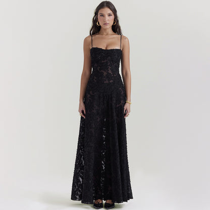Mode Strapsspitze Langes Kleid Sommer Trägerlosen Kragen Elegante Abendkleider Für Frauen