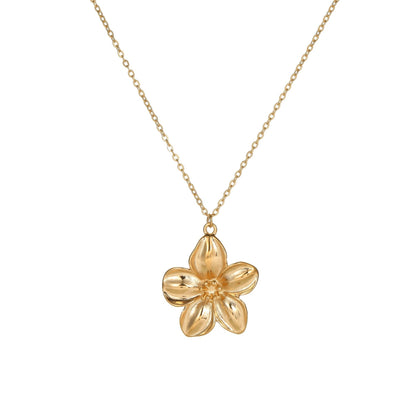Collar con flores de estilo europeo y americano, pendientes de acero de titanio y anillo abierto.