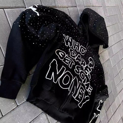Sudadera con capucha y estampado de letras de estilo oscuro de High Street, estilo europeo y americano