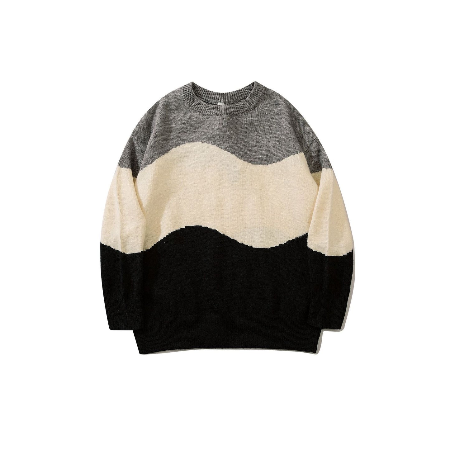 Men's Contrast Color Stitching Crew Neck Knitted Sweater