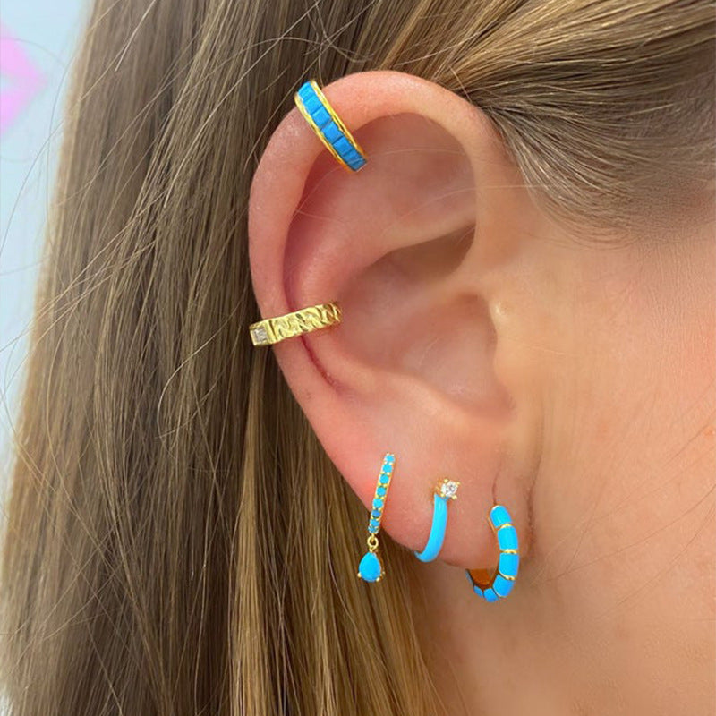 Diamond-embedded Hand-dripping Oil Stylish Simple And Versatile Creative Earrings