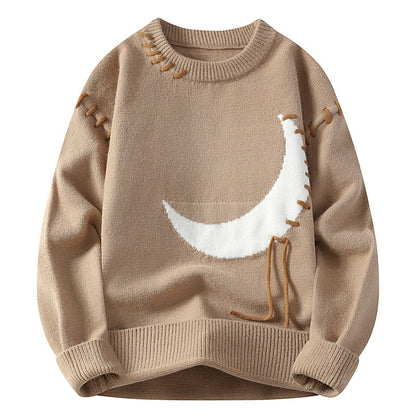 Suéter de cuello redondo con estampado de luna y jacquard para hombre