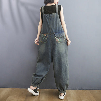 Pantalones vaqueros de una pieza holgados y adelgazantes con tirantes grandes de estilo occidental para mujer