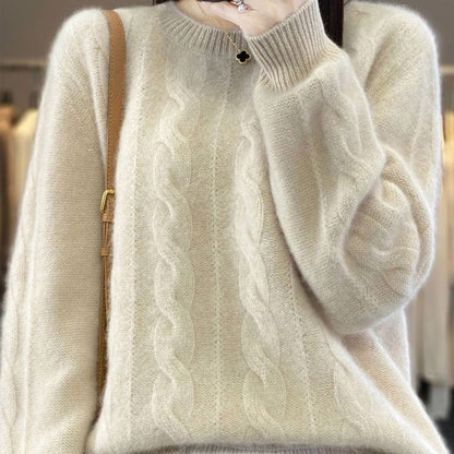 Damen Zopfmusterpullover Strickwaren Top Pullover Einfarbig Bottoming Shirt