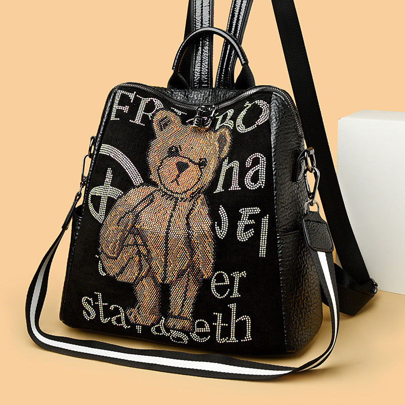 Multifunktionaler Rucksack aus Strass-Bärenleder