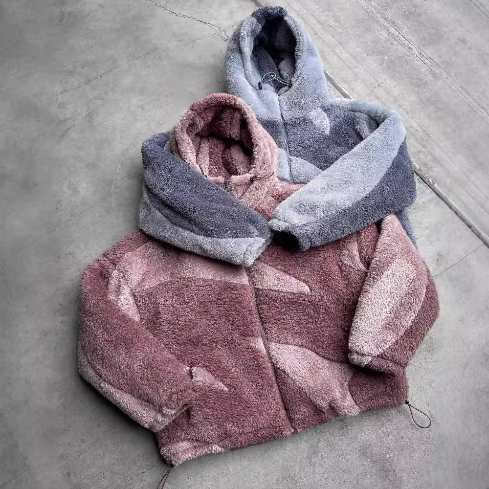 Fashionable Warm Lambswool Casual Cardigan Zip Jacket