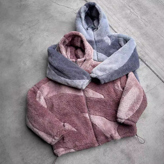 Fashionable Warm Lambswool Casual Cardigan Zip Jacket