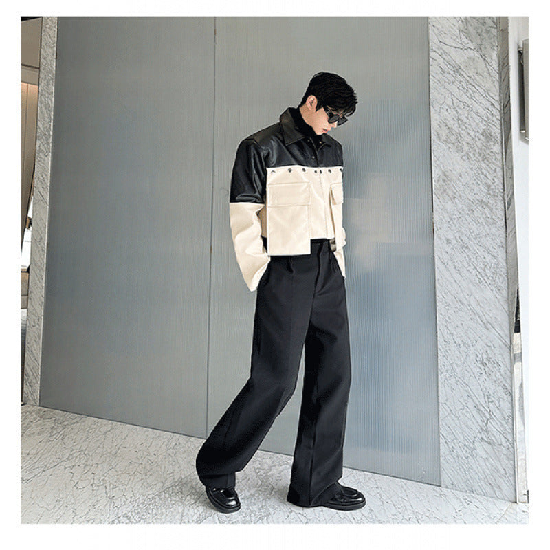 Autumn Large Pocket Color Contrast Patchwork Slim-fit Jacket