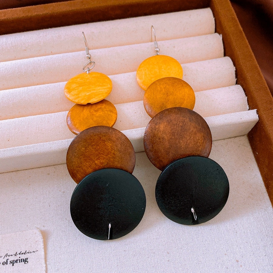 Ethnic Style Round Wooden Bead Tassel Earrings