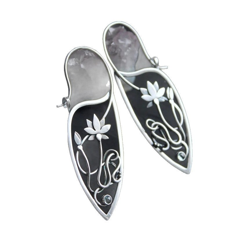 Rhinestone Women's Elegant Lotus Vine Temperament Earrings