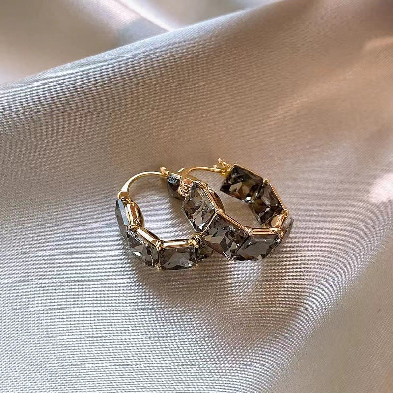 South Korea Retro Square Earrings Refined Grace Crystal