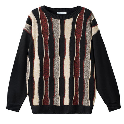 Men's And Women's Retro Personality Round Neck Knitted Striped Sweater