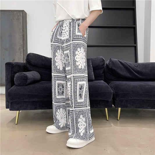 Ethnic Tide Paisley Floral Pressed Pleated Casual Pants Men - BAGMODA