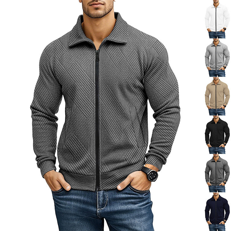 Men's Casual Jacket Solid Color Waffle Turn-down Collar Coat