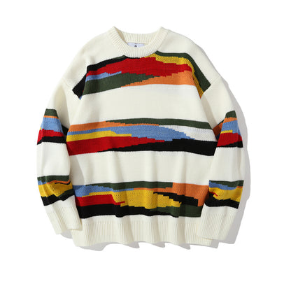Contrast Color Striped Knitted Sweater Men's Bf European And American Style