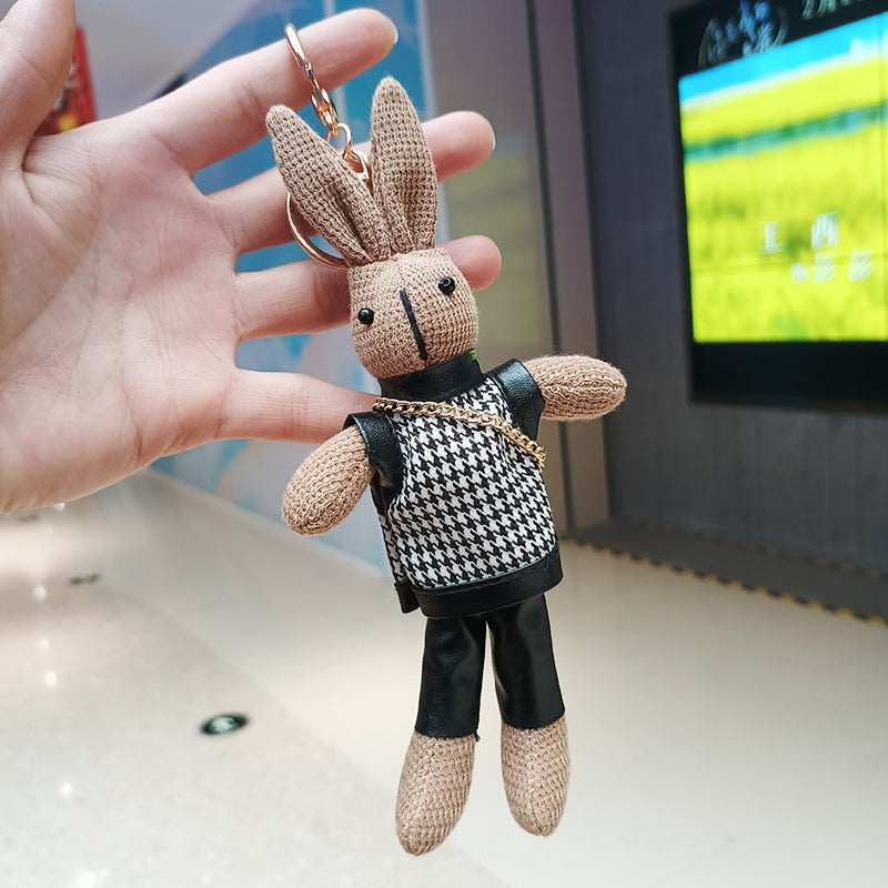 Houndstooth Rabbit Bag Cute Plush Pendant Creative Keychain