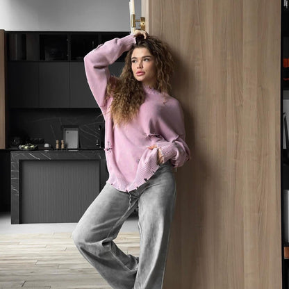 Suéter holgado de punto de estilo informal, de moda y tendencia, para otoño e invierno, para mujer