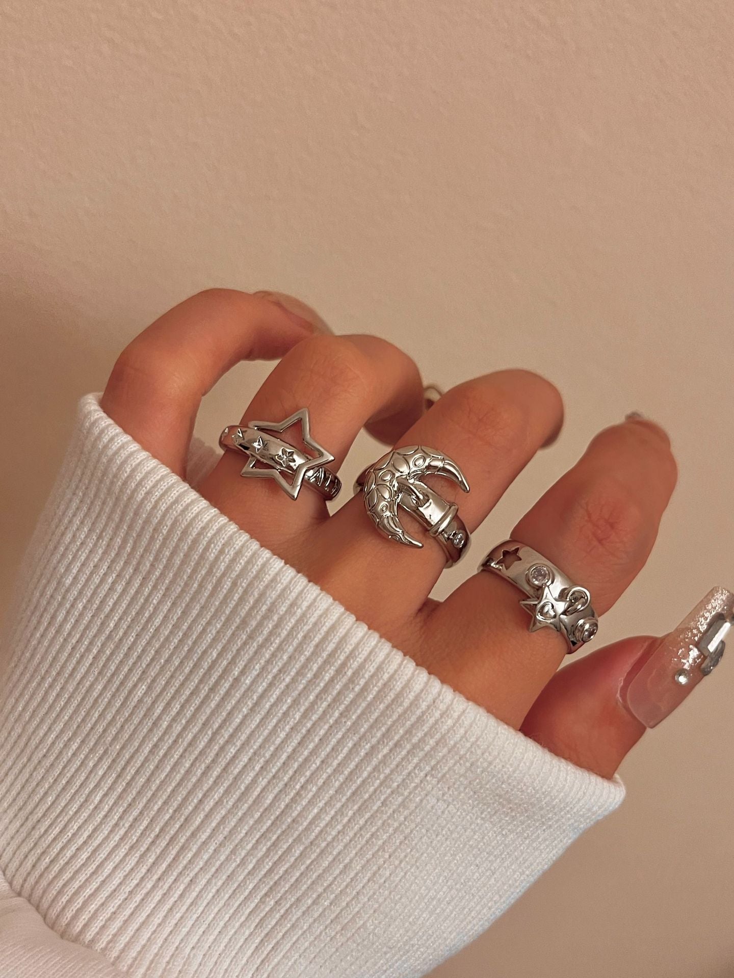 Retro Five-pointed Star Moon Hip Hop Fashion Personality High Sense Ring