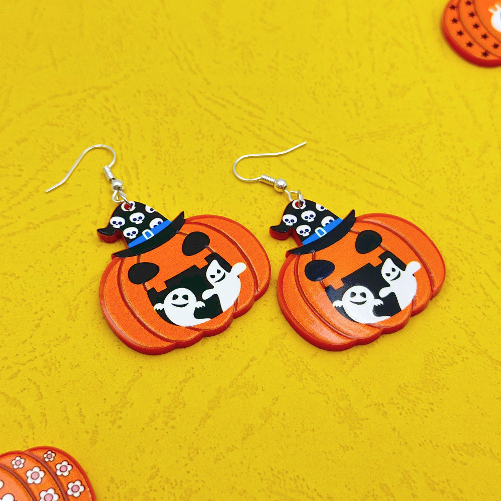 Halloween Day Ornament Colorful Ghost Eyes Funny Acrylic Earrings For Women
