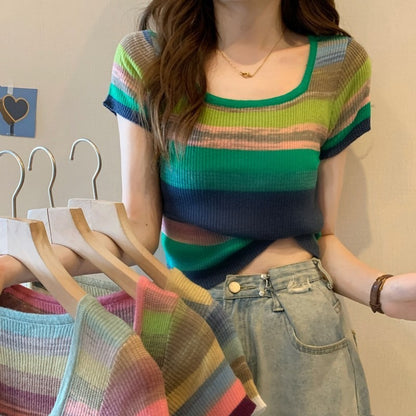Camiseta de manga corta de punto para mujer