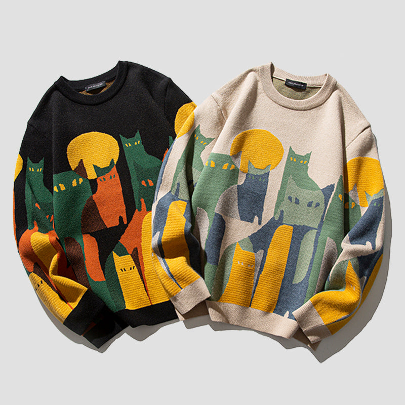 Autumn Thickened Knitted Undercoat Loose Round Neck Couple Top Coat