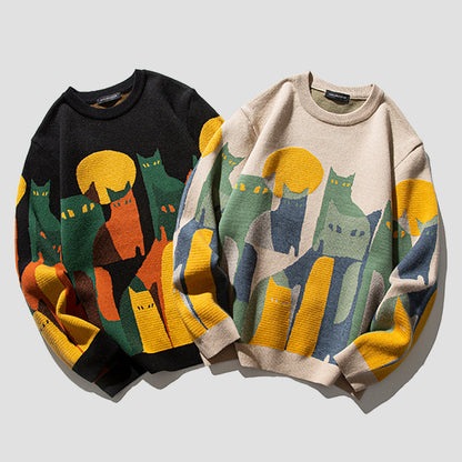 Autumn Thickened Knitted Undercoat Loose Round Neck Couple Top Coat