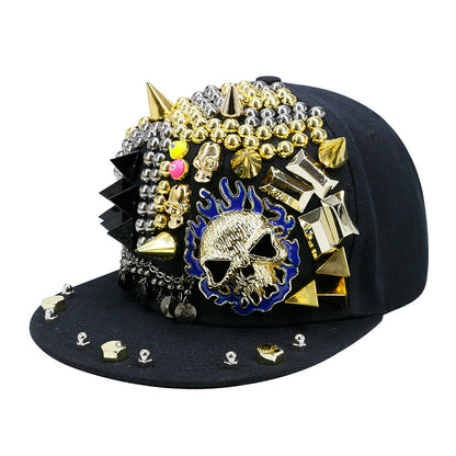 Flame Big Ghost Head Flachkrempe Baseballkappe mit Nieten