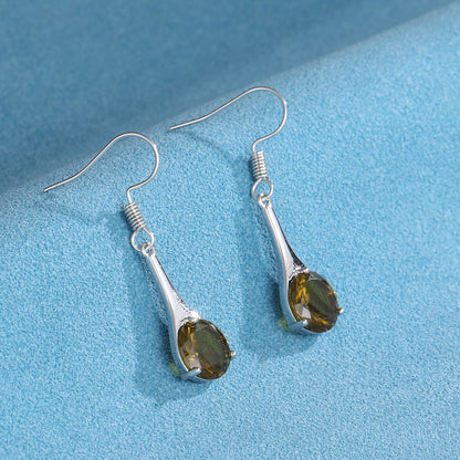 Mode Einfache Olive Grün Topas Ohrringe Minimalist Wasser Tropfen Form