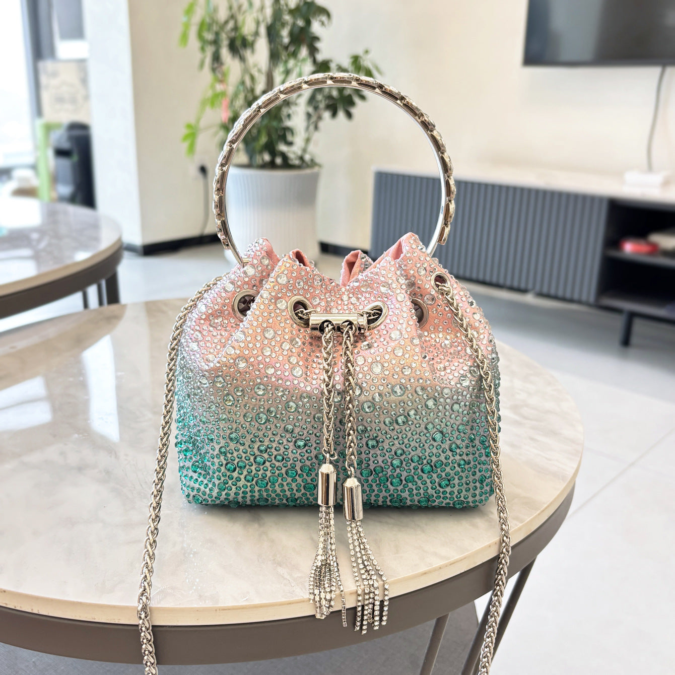 Drawstring Rhinestone Women's Bag