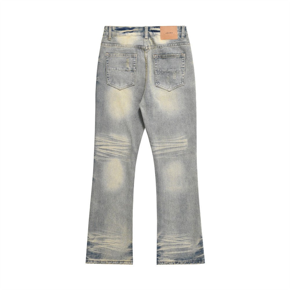 Distressed Scratches Denim Straight - leg Pants Men - BAGMODA
