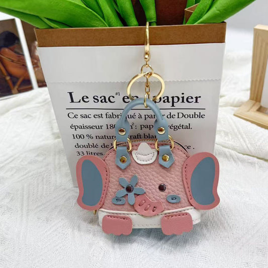 Mini Lychee Pattern Elephant Coin Purse Earphone Bag Keychain Pendant