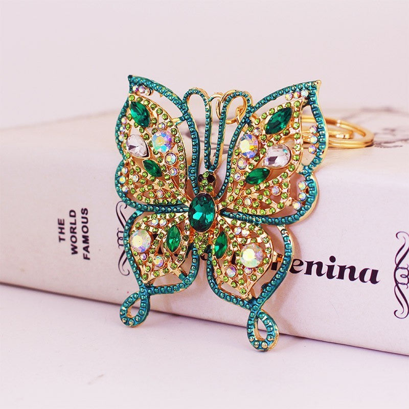 Metal Rhinestone Butterfly Keychain Small Pendant