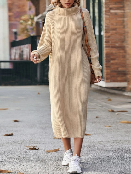 Vestido de suéter de punto de cuello alto de invierno, moda sólida, suelto, suéter, vestidos largos para mujer, ropa