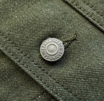Vulkanisierter grüner Puree Denim Retro Workwear Reine Baumwollmantel Herren