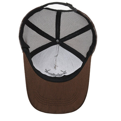 Gorra de béisbol con corona alta y malla trasera de cabeza de ciervo para hombre, transpirable de verano