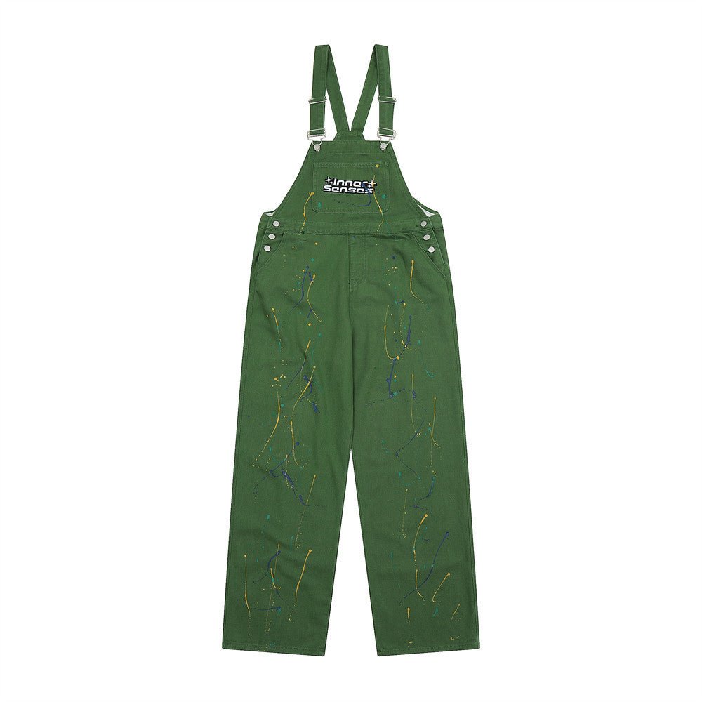 Letter Embroidery Denim Suspender Pants Men - BAGMODA