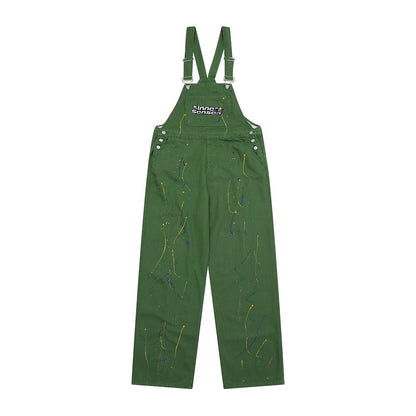 Letter Embroidery Denim Suspender Pants Men - BAGMODA