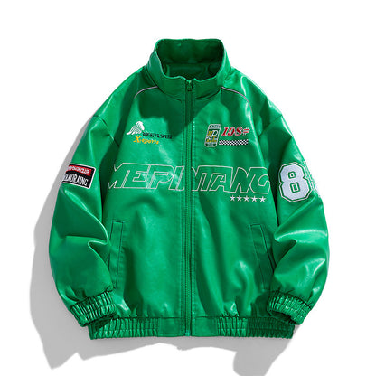 Chaqueta de cuero PU con cuello alto para motocicleta, estilo coreano