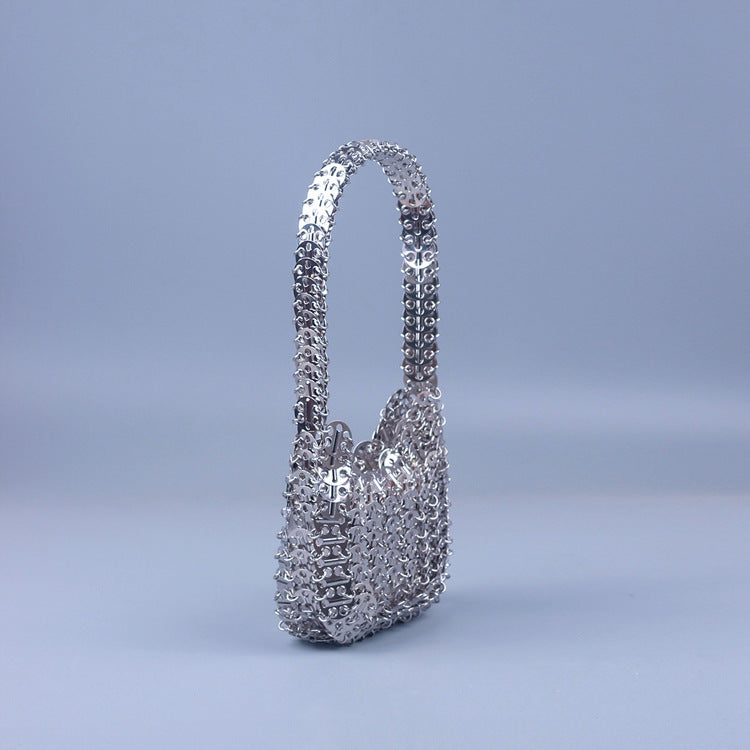 Silver Paillette Portable Handmade Bag High Texture