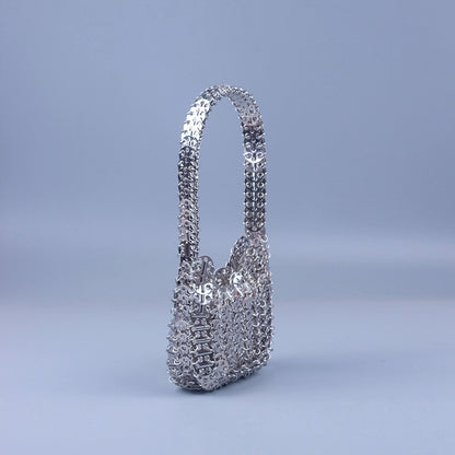 Silberne Pailletten-Tasche, tragbar, handgefertigt, hohe Textur