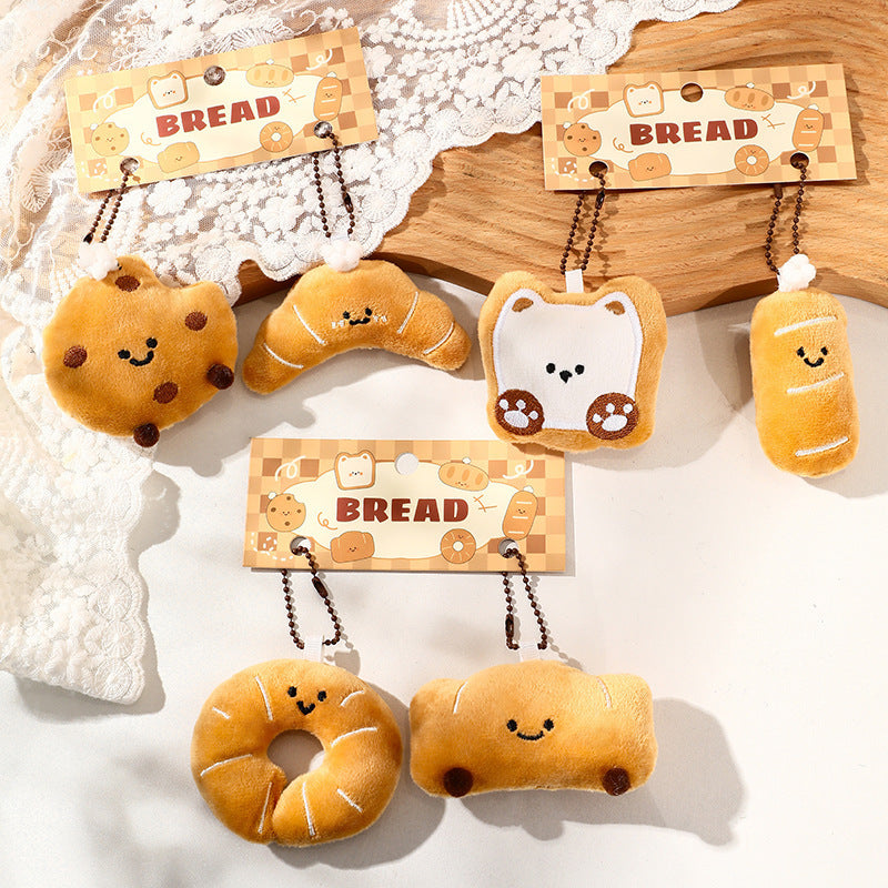 Cute Bread Match Car Keychain Pendant Small Gift Plush Doll Schoolbag Pendant Chain