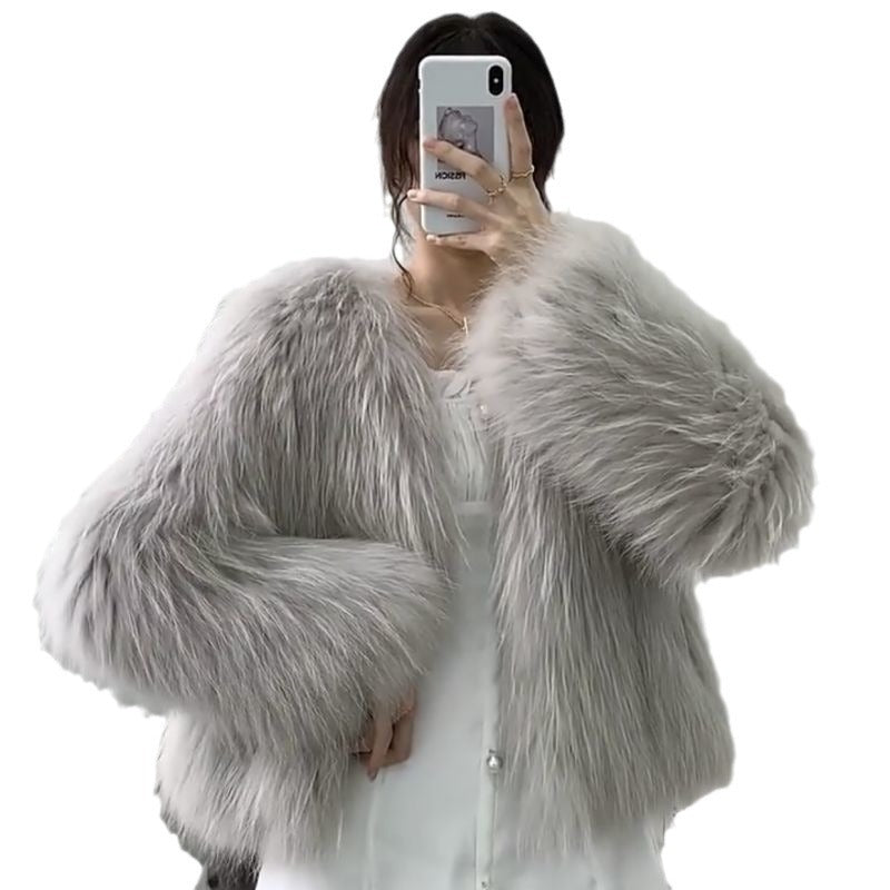 New Slim-fit Slimming Whole Leather Fox-like Coat