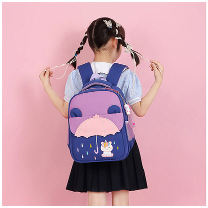 Mochila con dibujos animados de colores contrastantes para alumnos de jardín de infantes de nivel intermedio y avanzado.