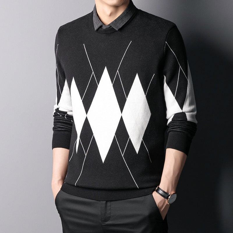 Plus Fleece Fake Two-piece Shirt Collar Men's Bottoming Shirt