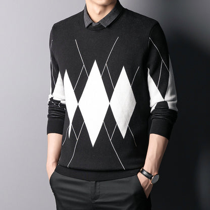 Plus Fleece Fake Two-piece Shirt Collar Men's Bottoming Shirt