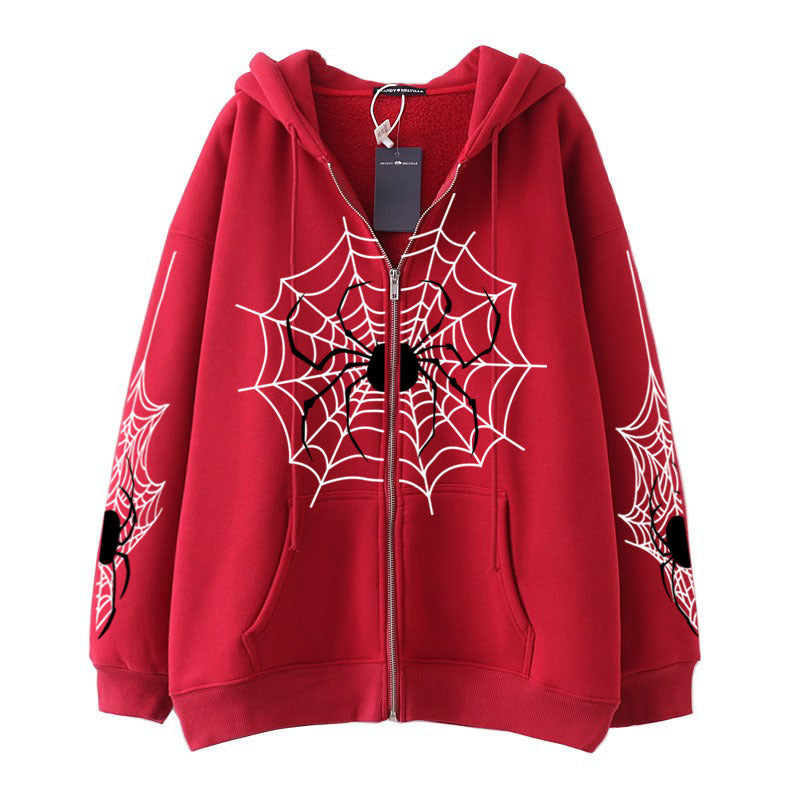Spider Web Zipper Foreign Trade Sweatshirt Street Fashion Spring And Autumn Hoodie American Retro Casual Jacket For Women